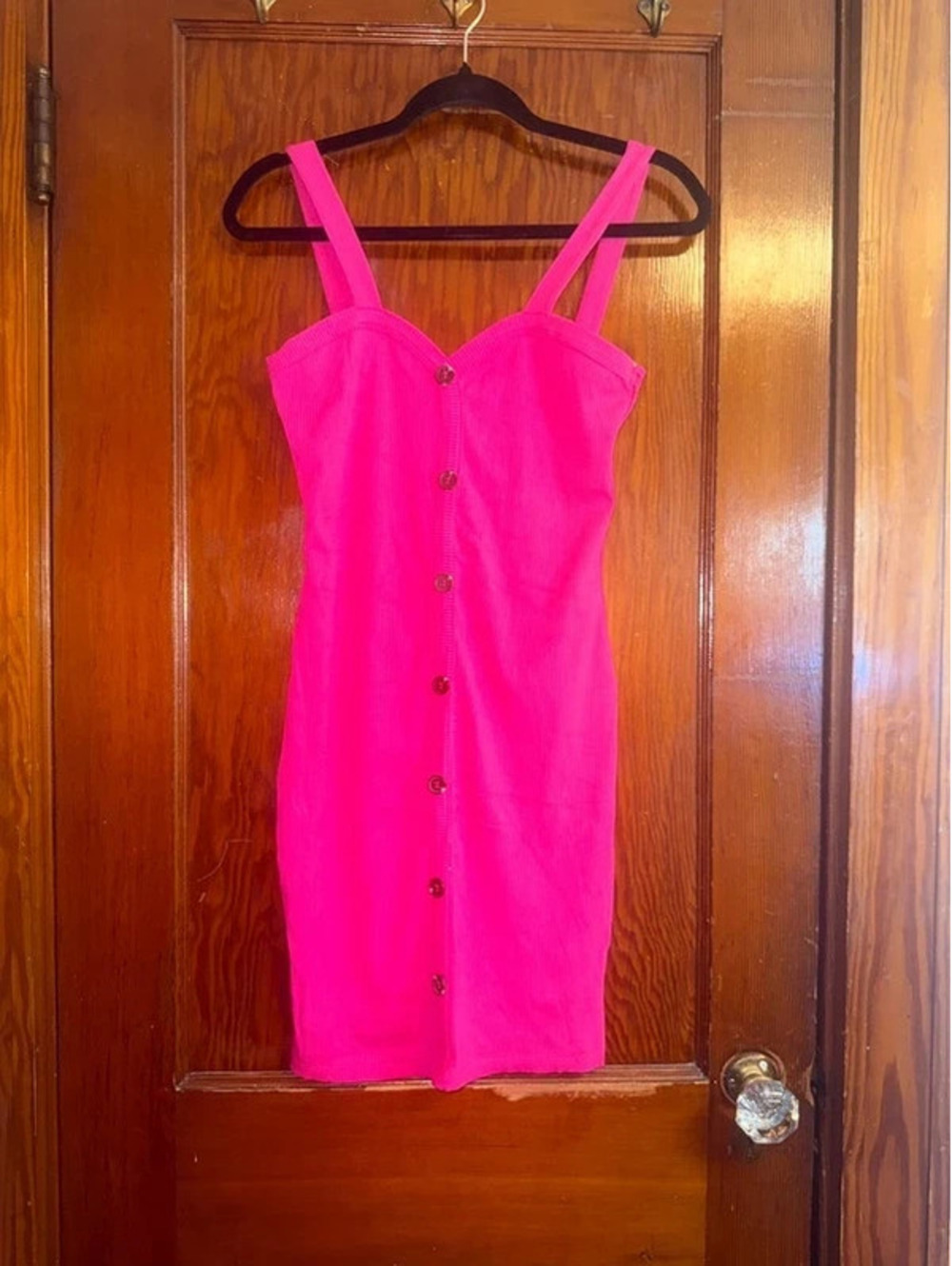 Hot Pink Ribbed Bodycon Dress - Medium - Picture 9 of 15